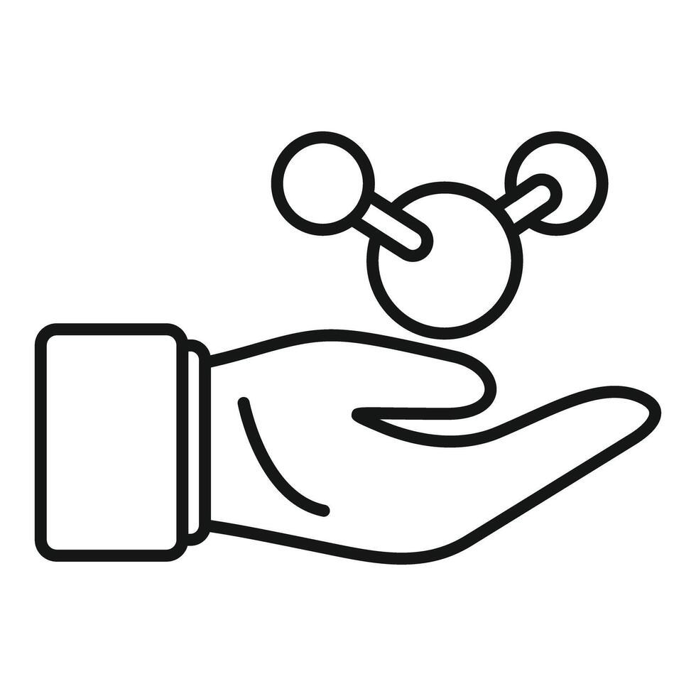 Scientist hand holding molecule icon, chemical formula symbol vector