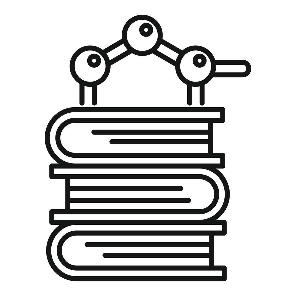 Molecular model standing on stack of books symbolizing scientific research vector