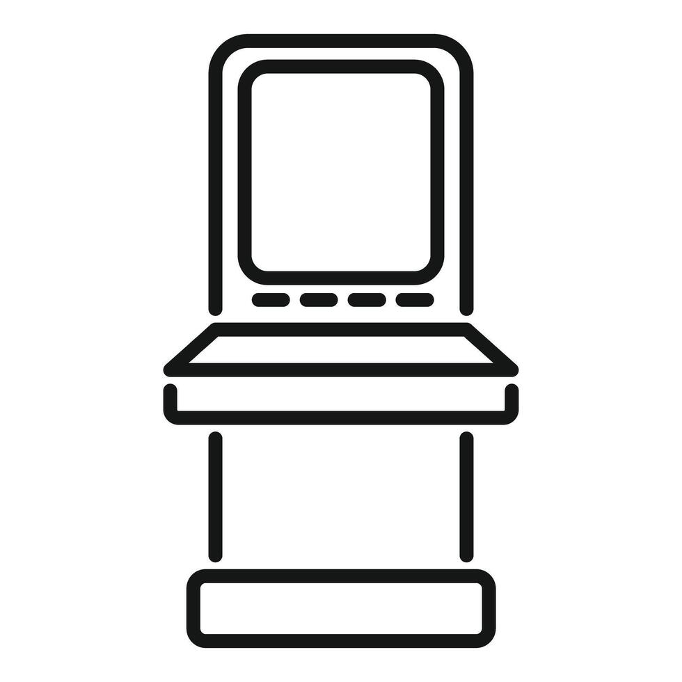 Arcade game machine with buttons and screen standing on platform vector