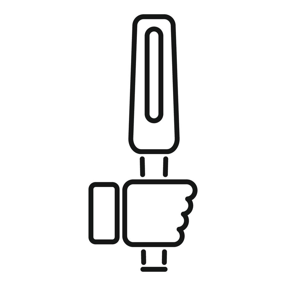 Hand holding uv disinfection lamp sterilizing surface icon outline vector