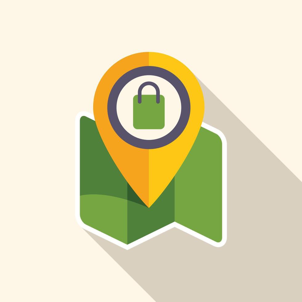 Shopping bag inside gps map pointer over folded map vector