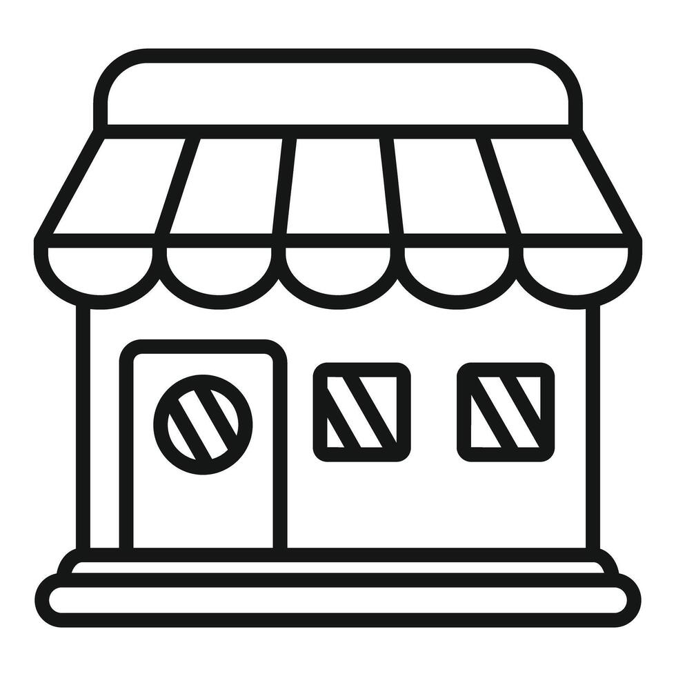 Small business storefront with striped awning icon vector
