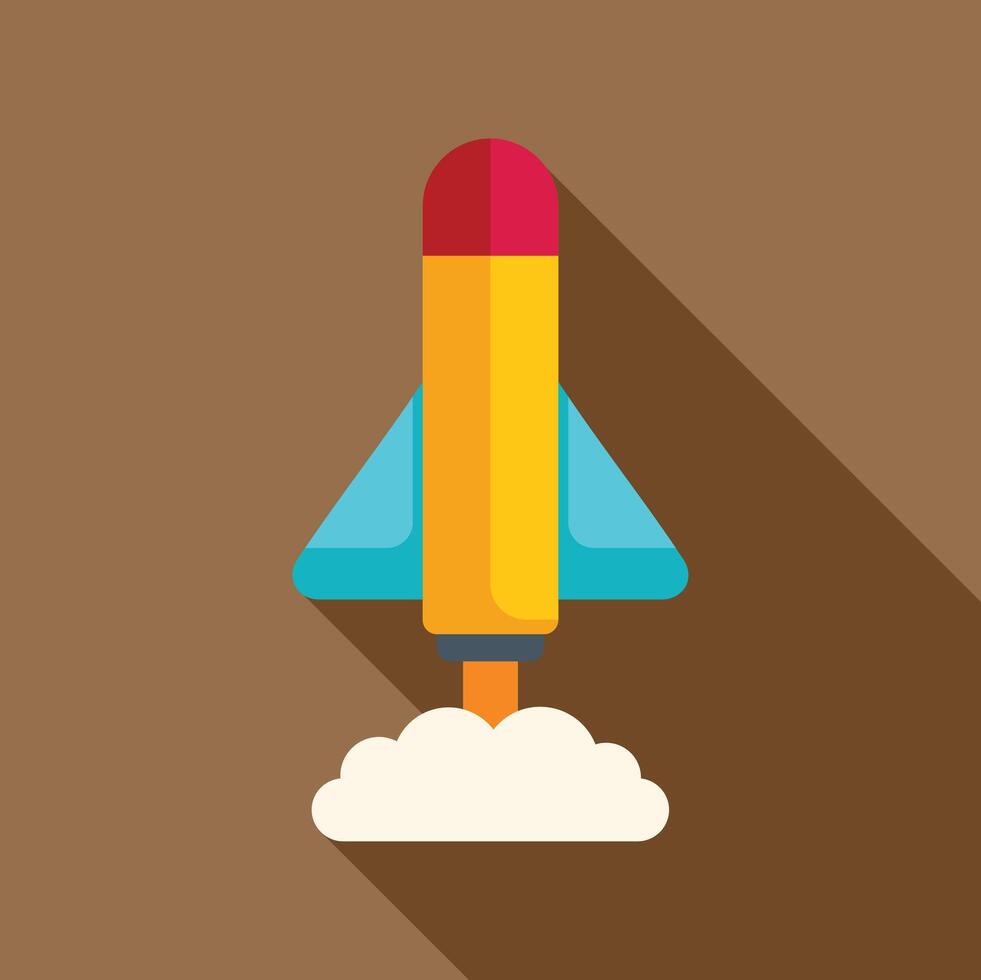 Rocket launching leaving smoke trail in flat design vector