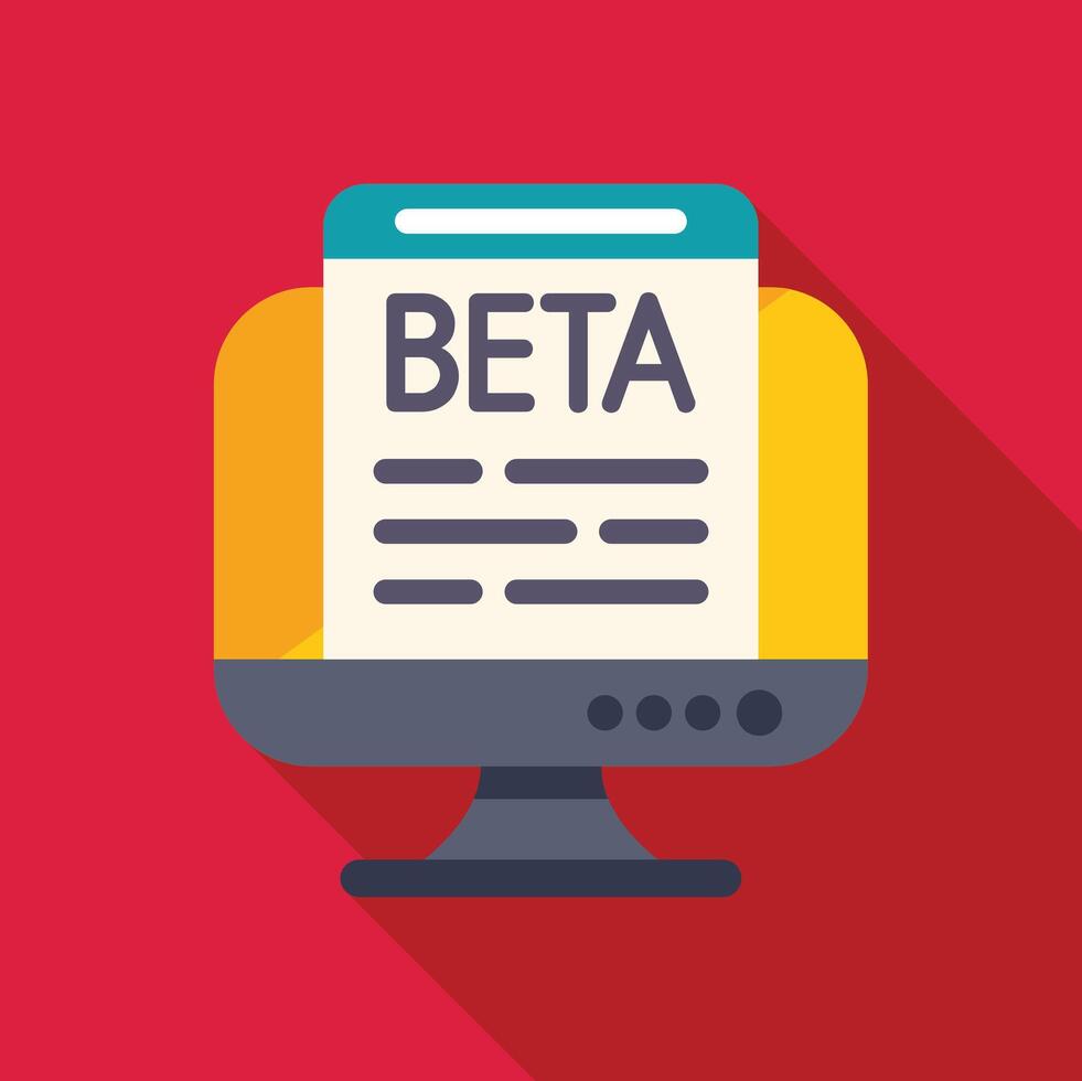 Desktop computer displaying beta software version interface on screen vector