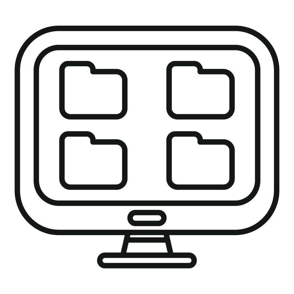 Computer monitor displaying four folders for data storage vector