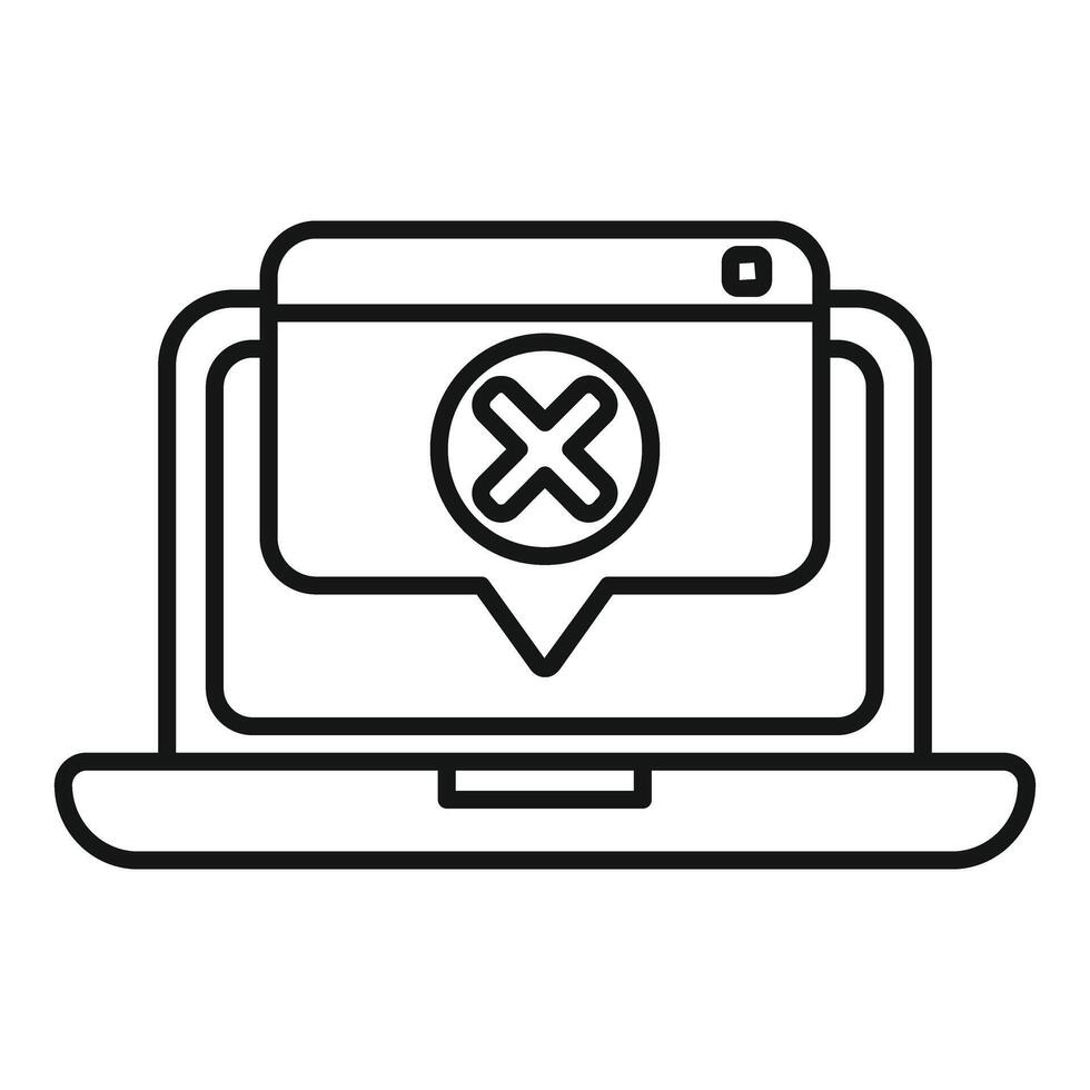 Laptop showing error message with cross mark icon vector
