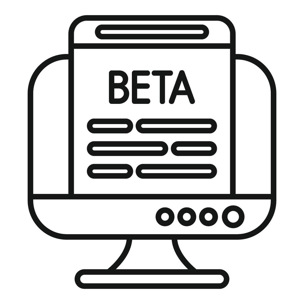 Desktop computer displaying beta software version for testing and feedback vector
