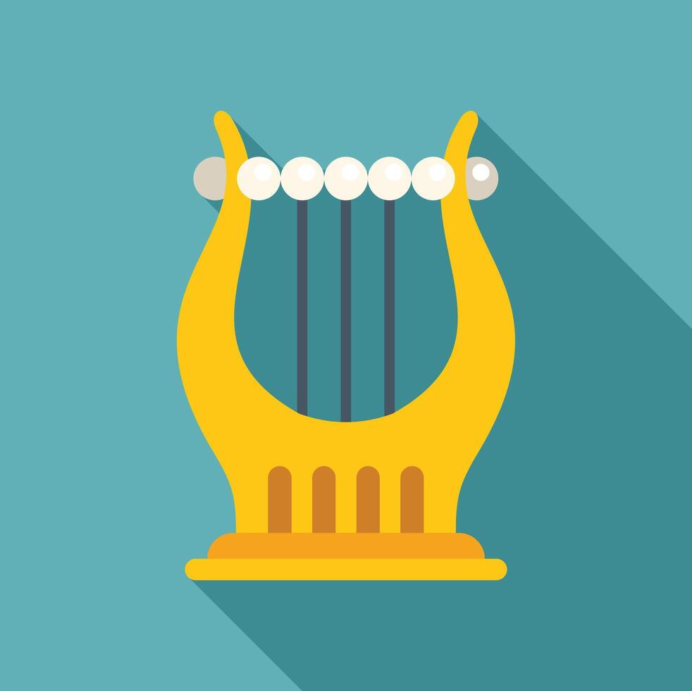 Golden harp standing on blue background with long shadow vector