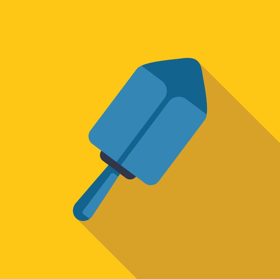 Blue hand trowel casting shadow on yellow background vector