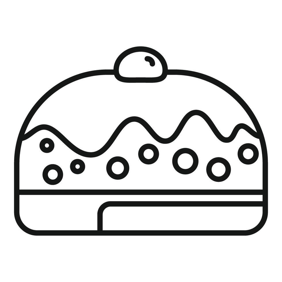Delicious round cake with cherry topping and chocolate icing drizzled with sprinkles icon vector