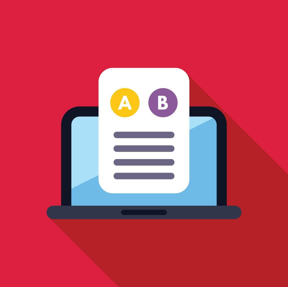 Online exam, survey or test. Student passing exam on laptop. Choosing answer option a or b vector