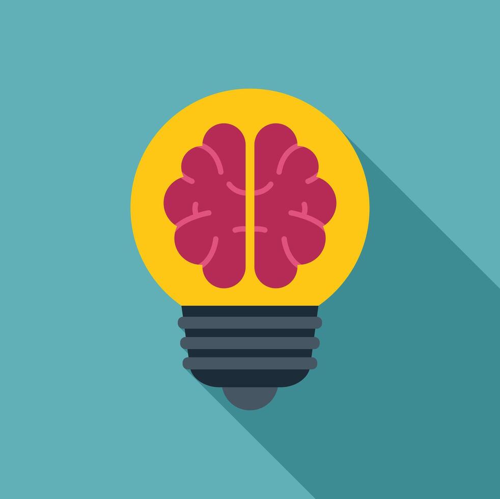 Brain working inside a light bulb generating an idea vector