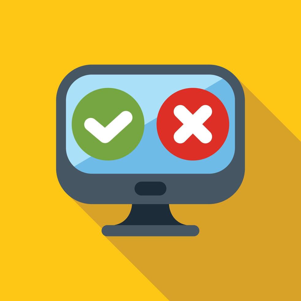 Computer screen showing right and wrong choices buttons for deciding vector
