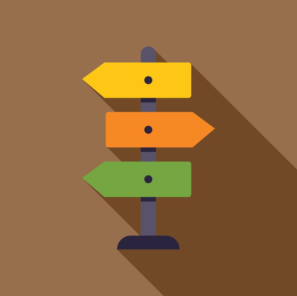 Colorful direction sign pointing different ways with long shadow vector