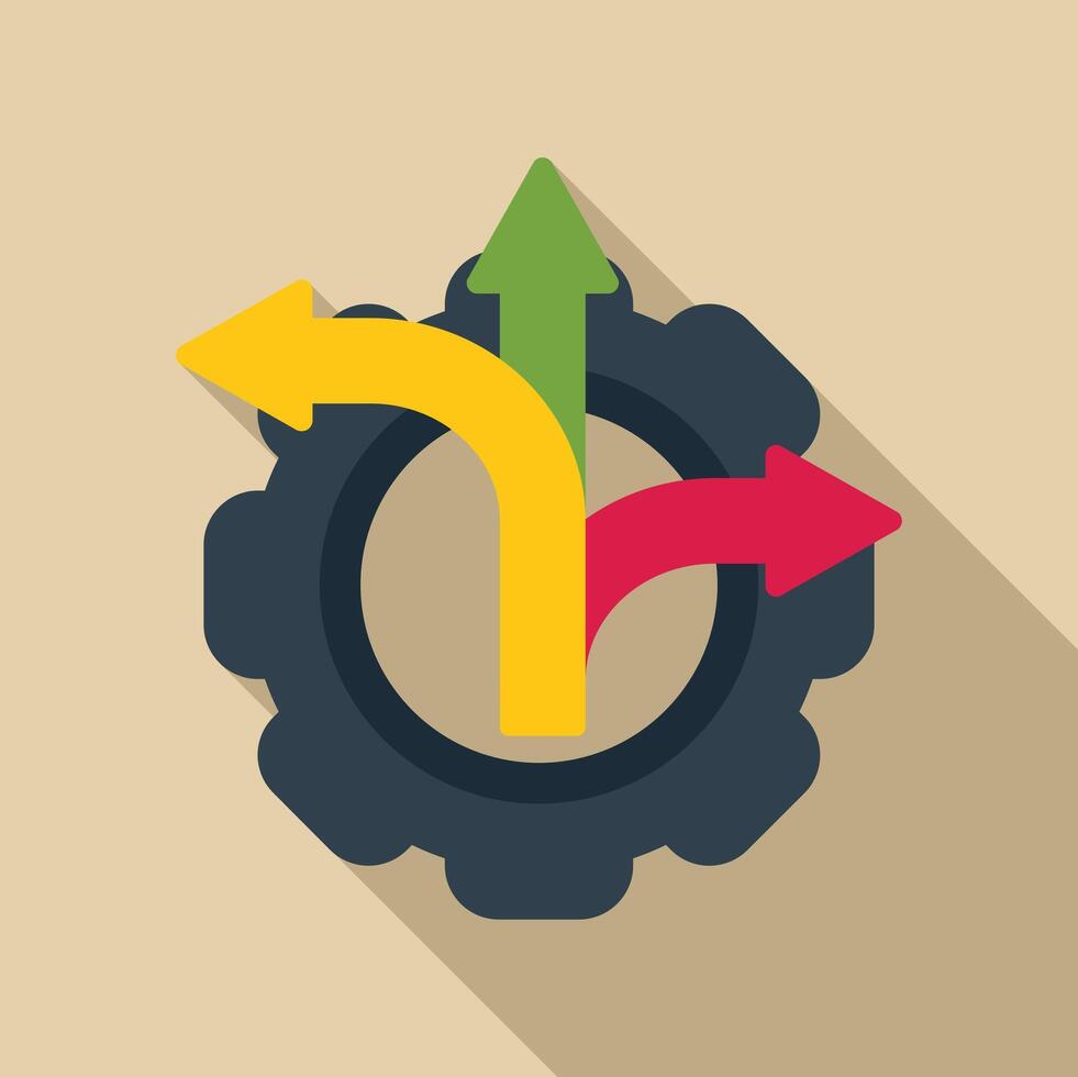 Choosing the best business strategy with gear and arrows vector