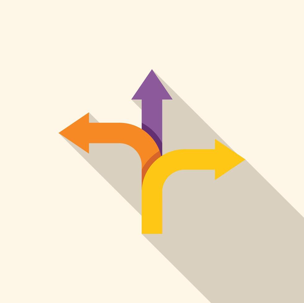 Three arrows pointing in different directions with long shadow vector