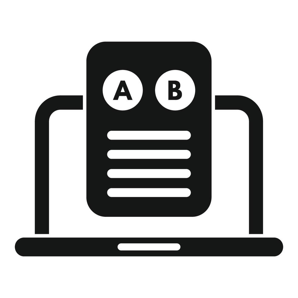 Online testing icon. Choosing a or b answers on laptop screen vector