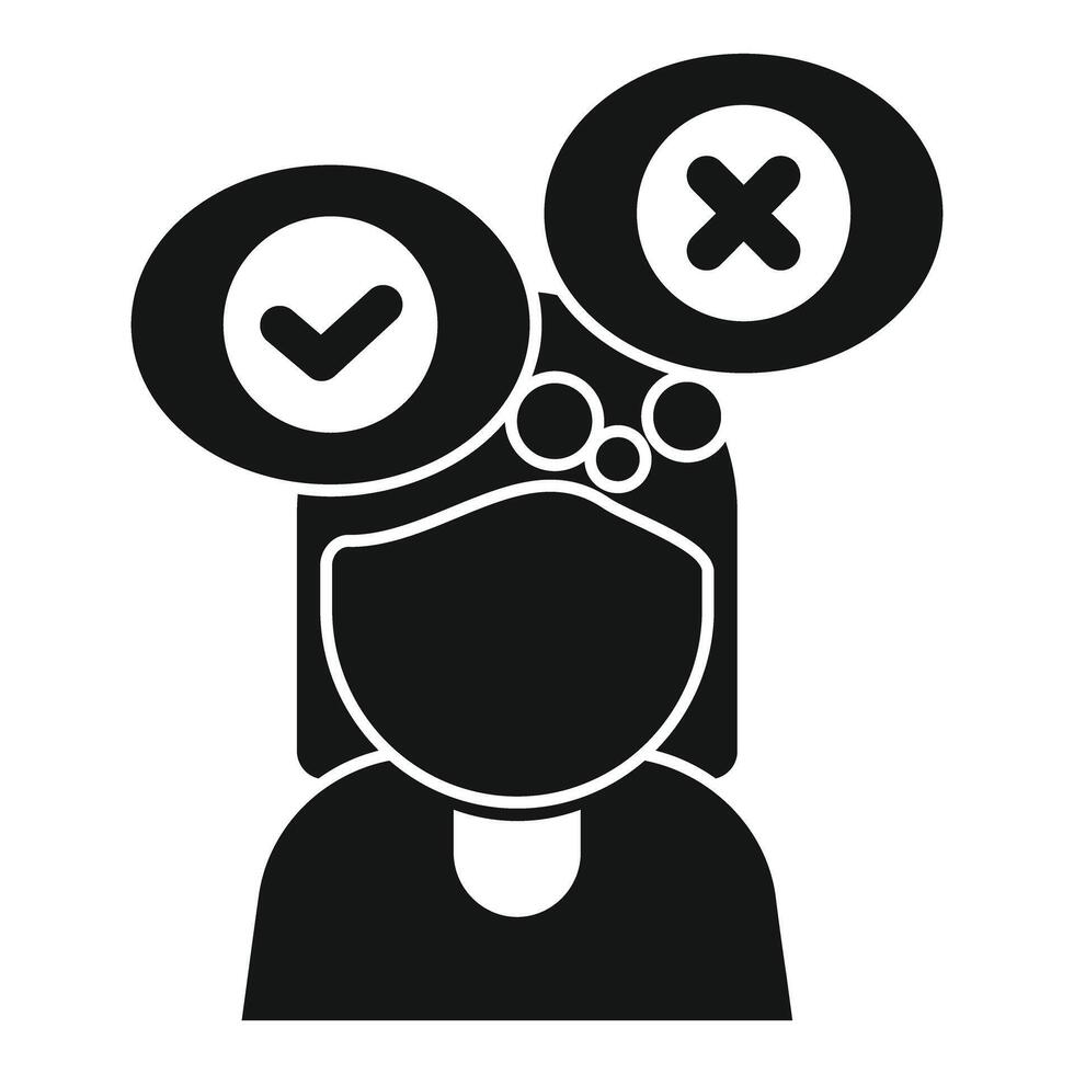 Woman making decision choosing between right and wrong option vector