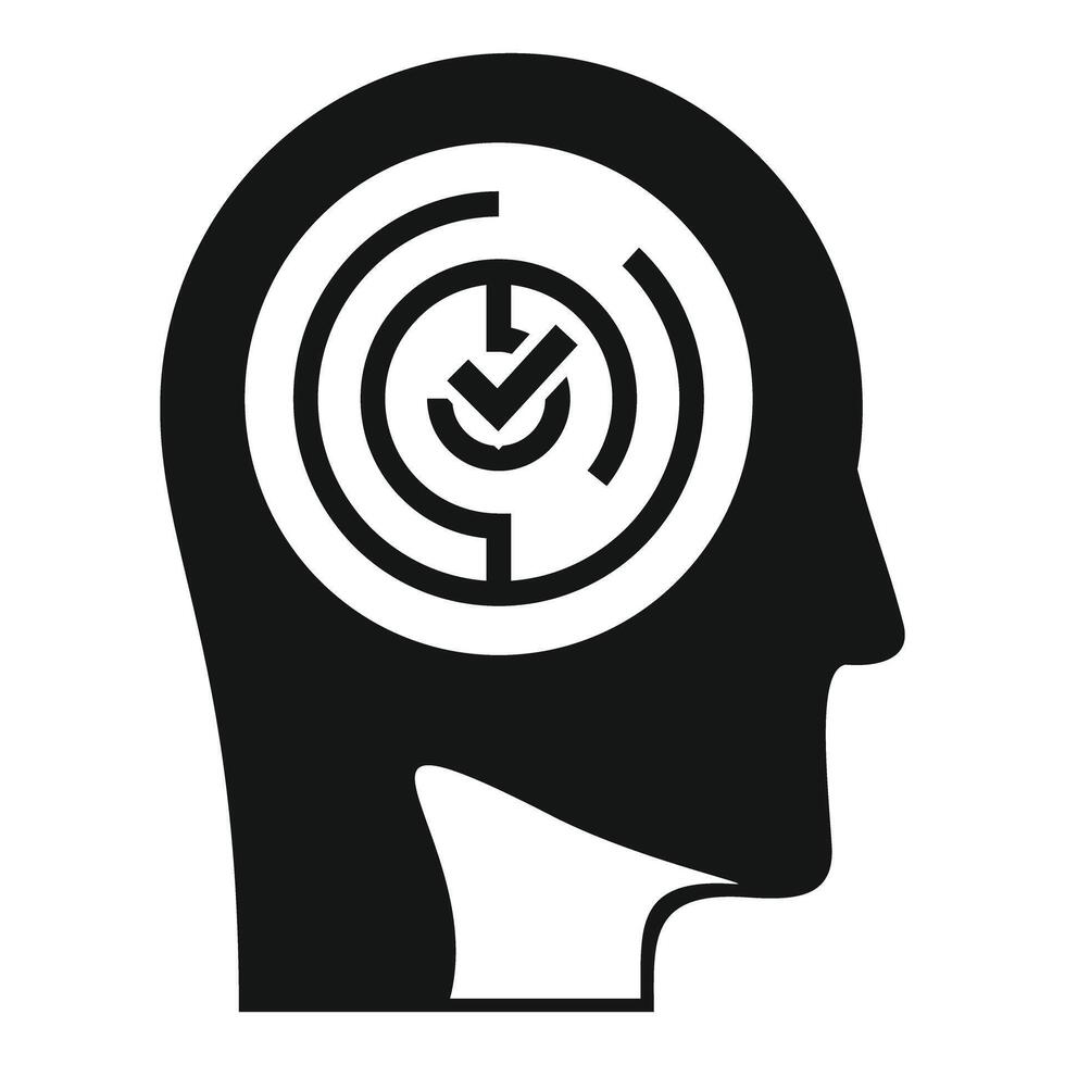 Human head silhouette with check mark representing problem solving vector