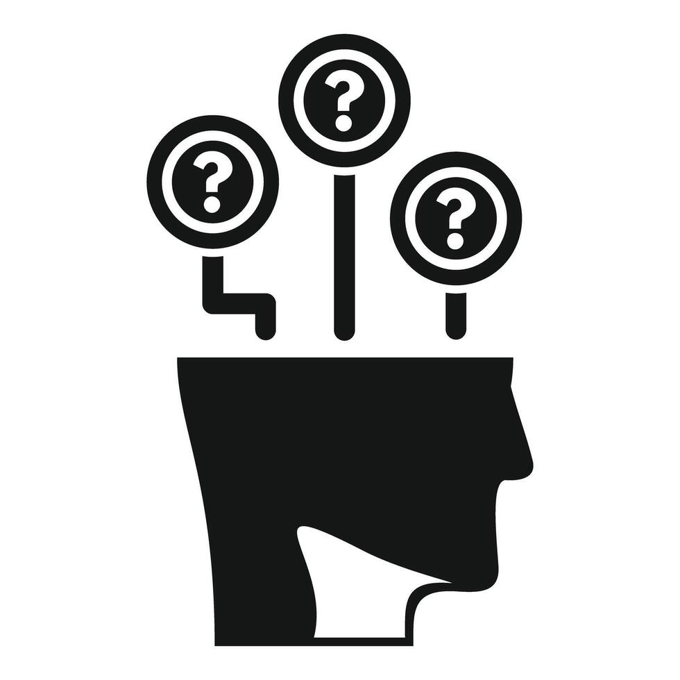 Human head with question marks generating ideas concept icon vector