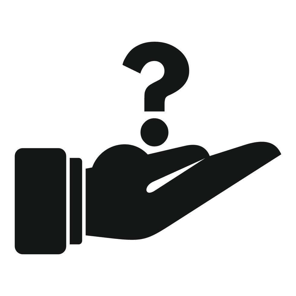 Businessman holding question mark in open hand icon vector