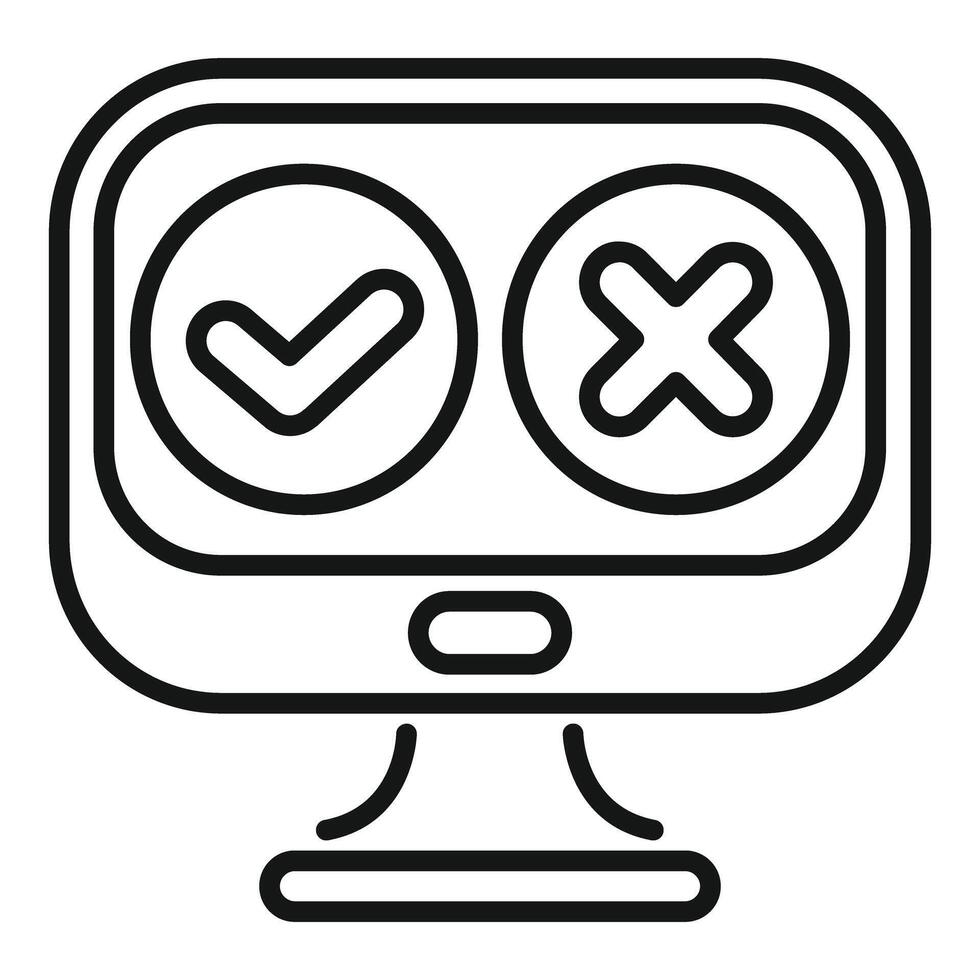 Computer screen displaying checkmark and cross sign for decision making vector