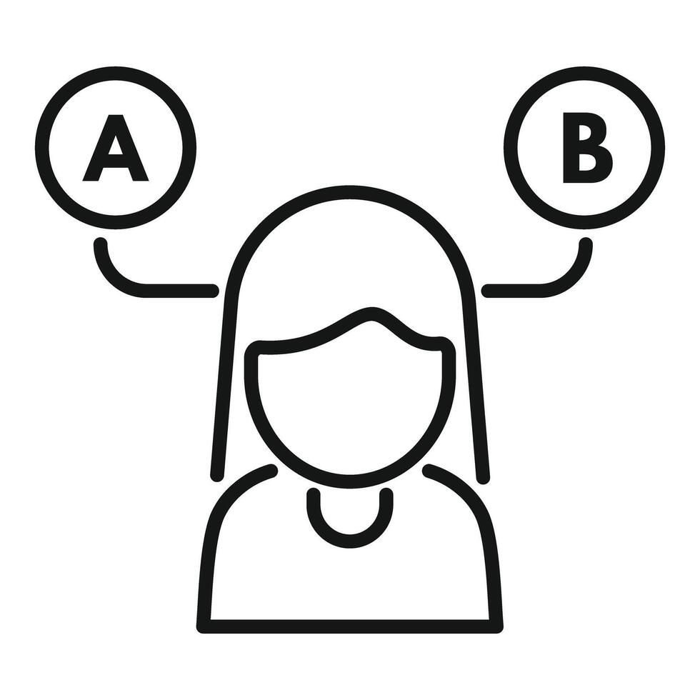 Woman choosing between option a or option b icon vector