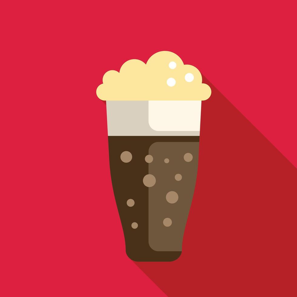 Tall glass of dark beer with foam is standing on red background vector