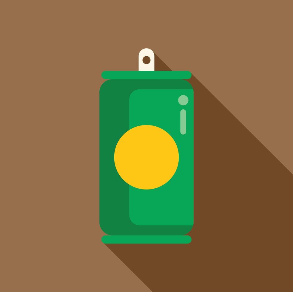 Green aluminum can with yellow label casting long shadow vector