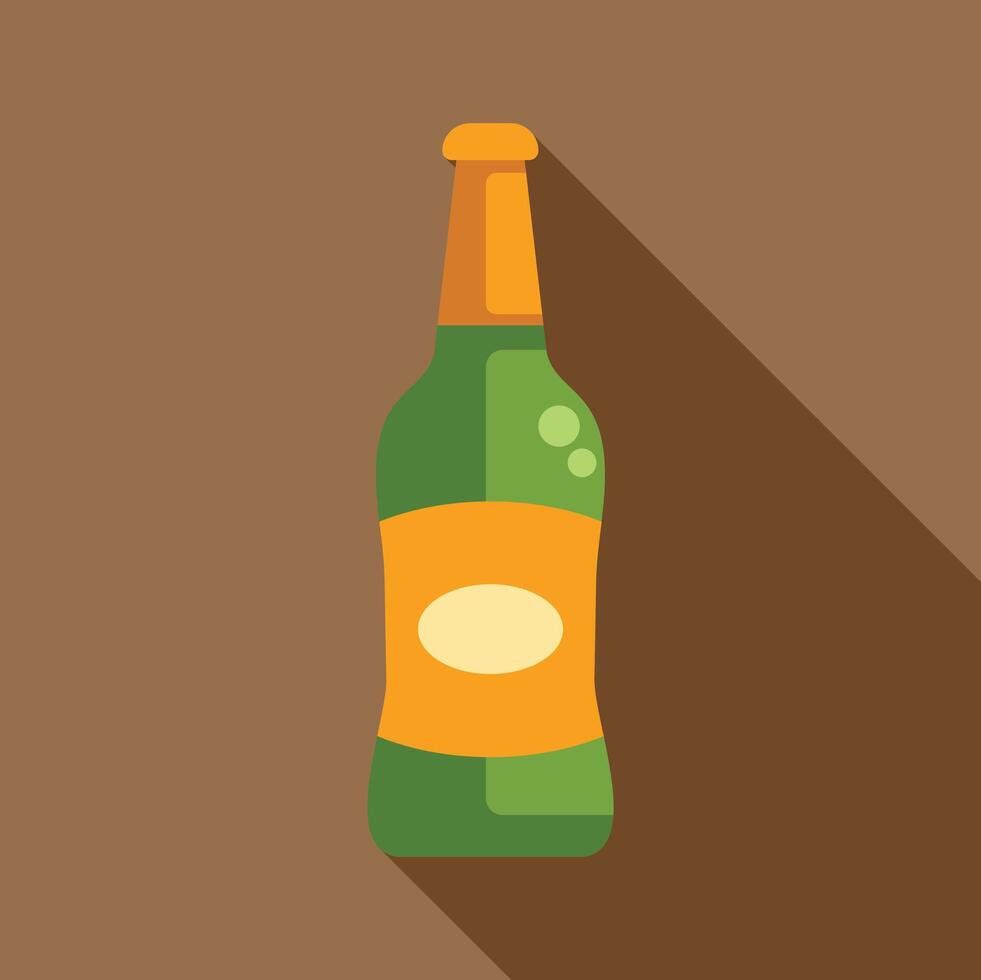 Green glass beer bottle with blank label casting long shadow vector