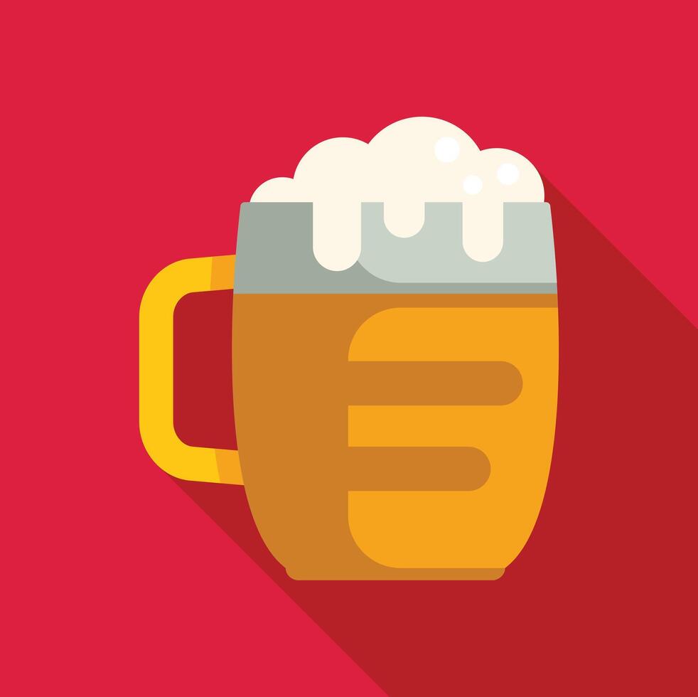Glass of beer with foam overflowing on red background vector