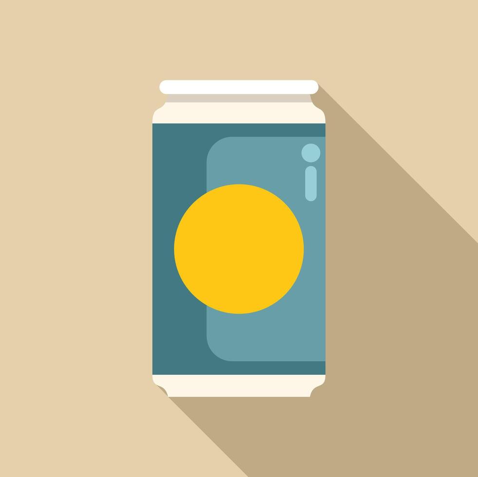 Closed aluminum can with yellow label is standing on light brown background vector