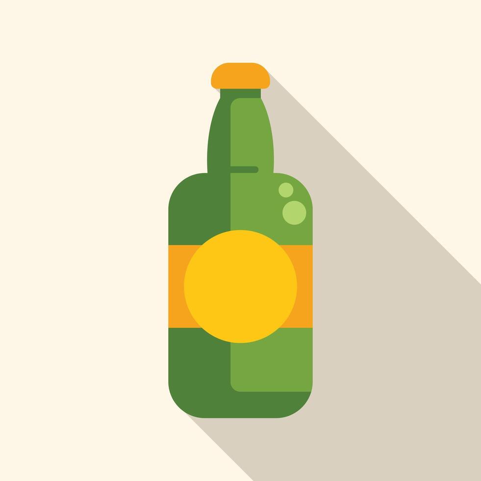 Green glass beer bottle with blank label casting long shadow vector