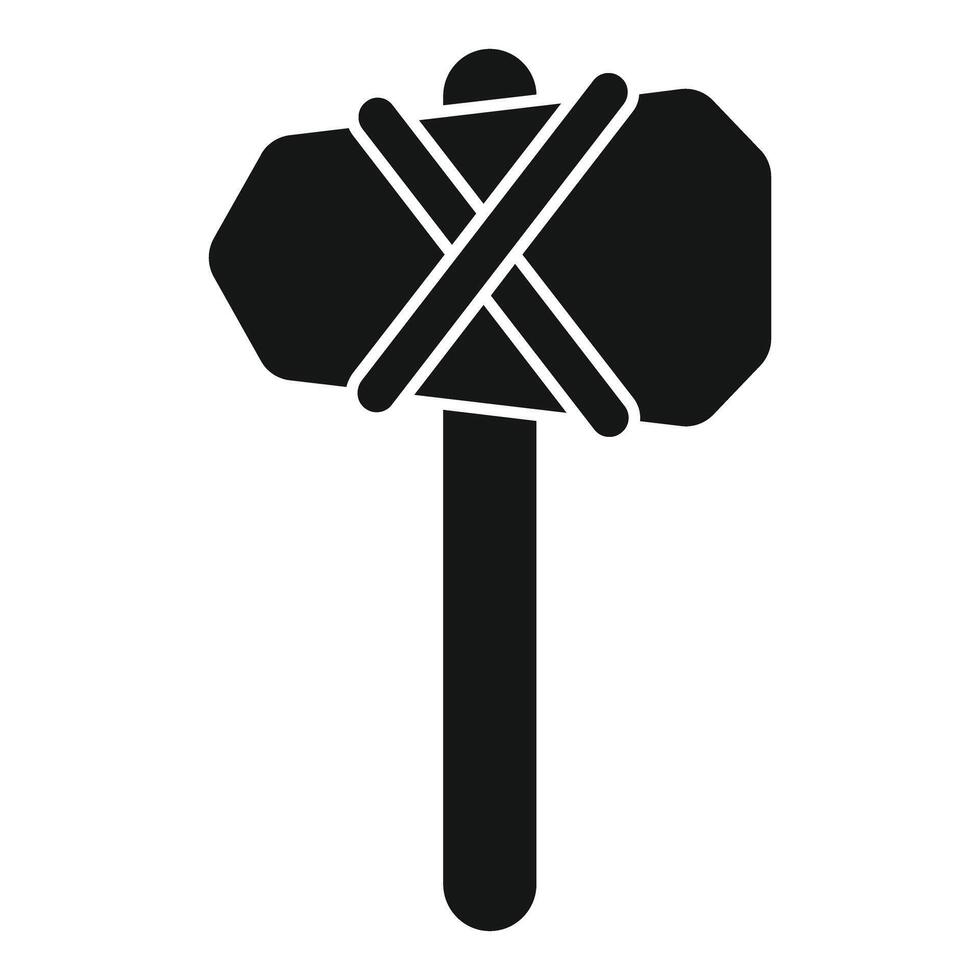 Prehistoric stone hammer tied with rope to wooden handle vector