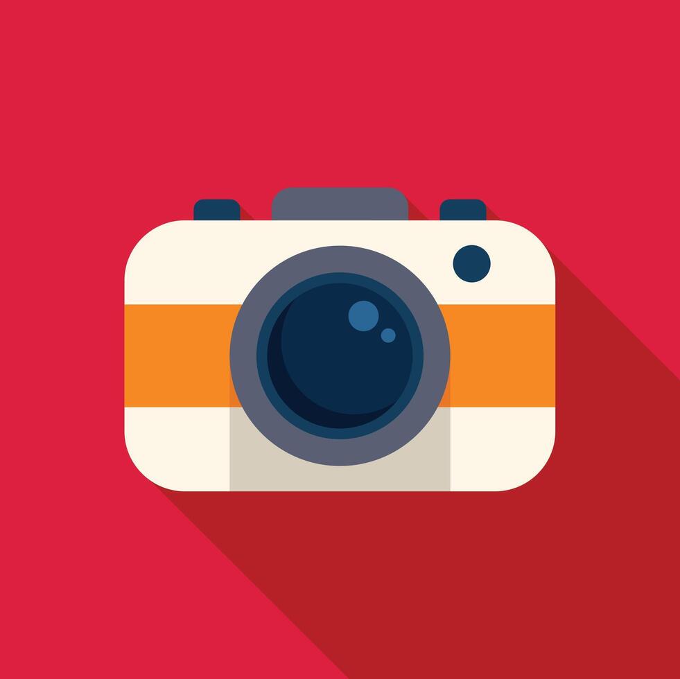 Retro style camera casting long shadow on red background vector