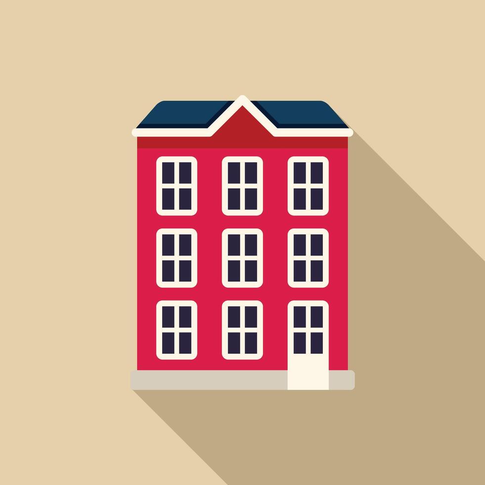 Red three story residential building casting long shadow vector