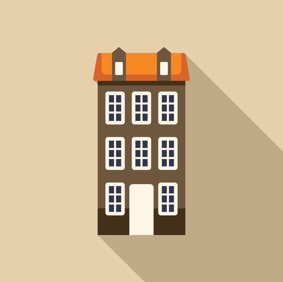 Urban residential building facade with long shadow in flat design style vector