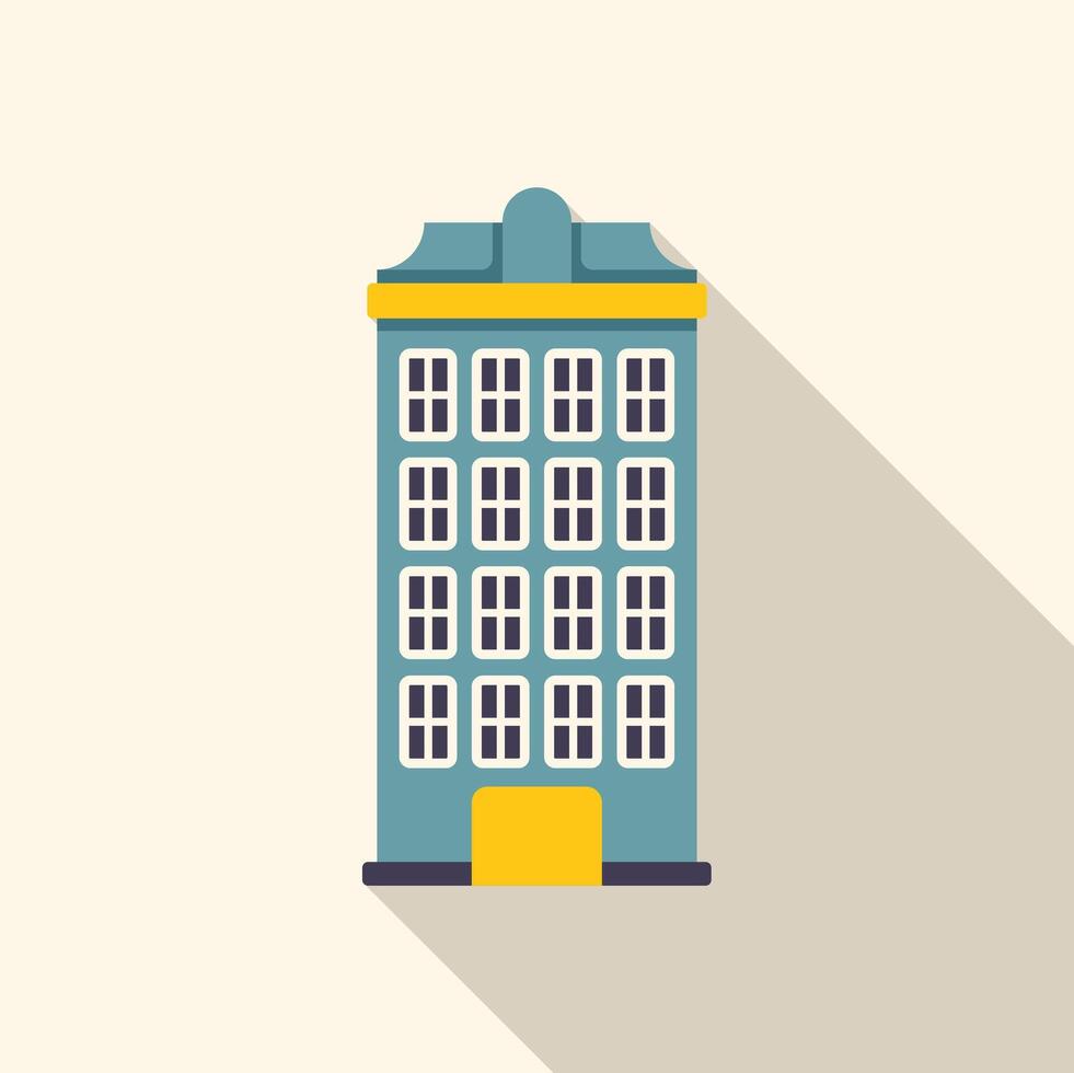Narrow apartment building with many windows flat icon with long shadow vector