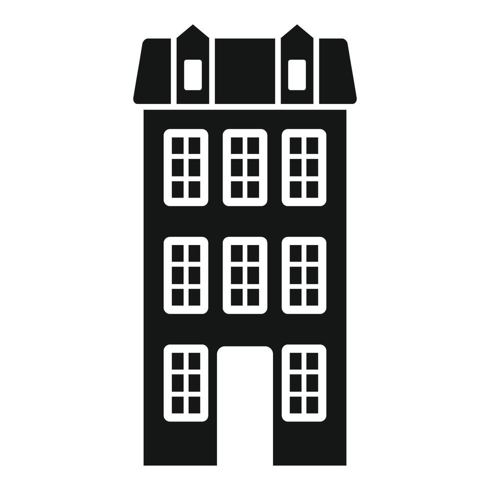 Black glyph icon of narrow apartment building with attic vector