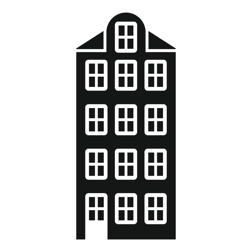 Simple black and white icon of a tall dutch building featuring many windows vector
