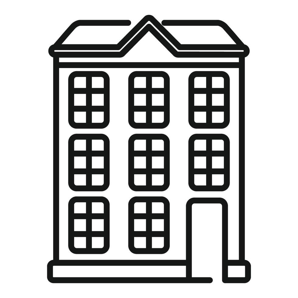 Three storey residential building with attic and mansard roof line drawing vector