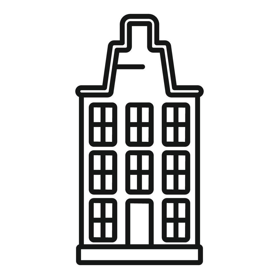 Dutch townhouse facade line icon representing traditional architecture vector