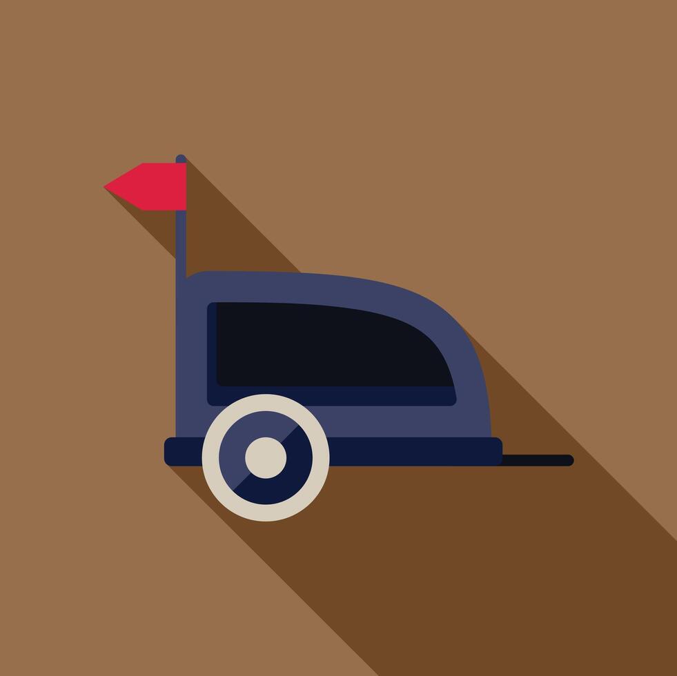 Blue bicycle trailer with red flag standing on brown background vector