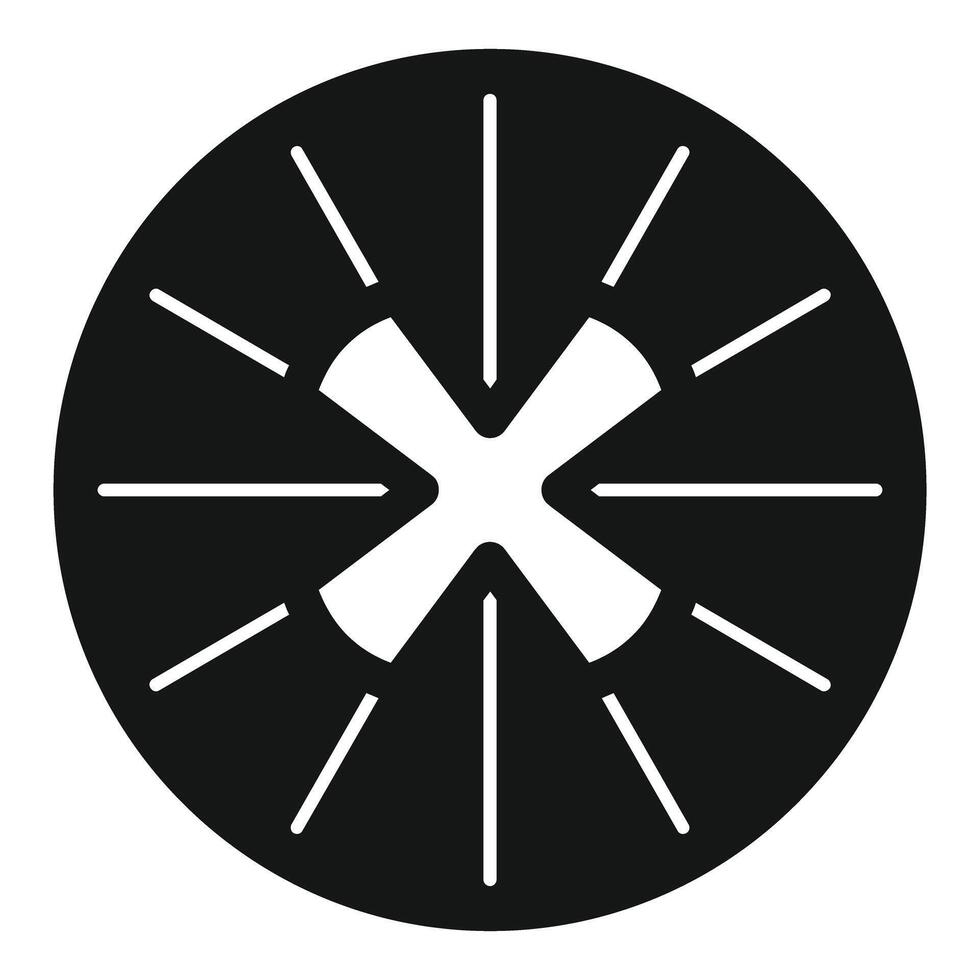 Round button icon with x shape surrounded by lines representing sun rays vector