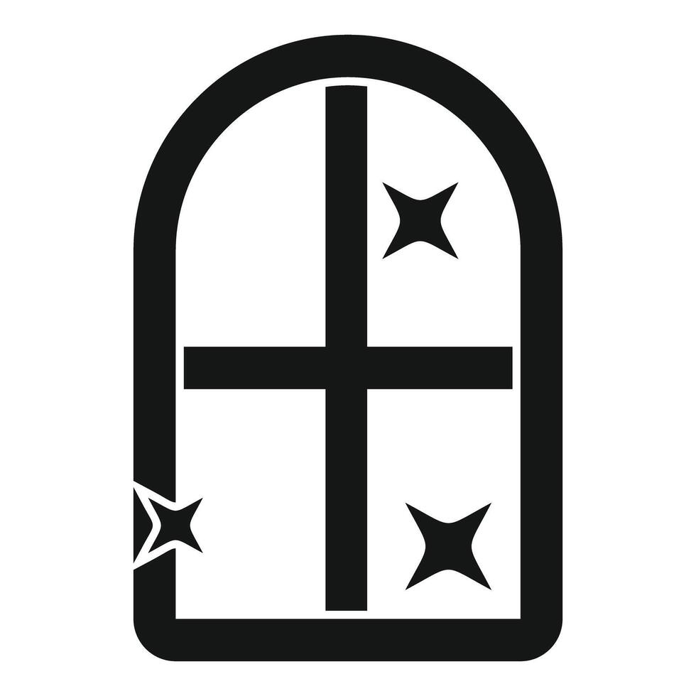 Arched window with broken glass and shining stars icon vector