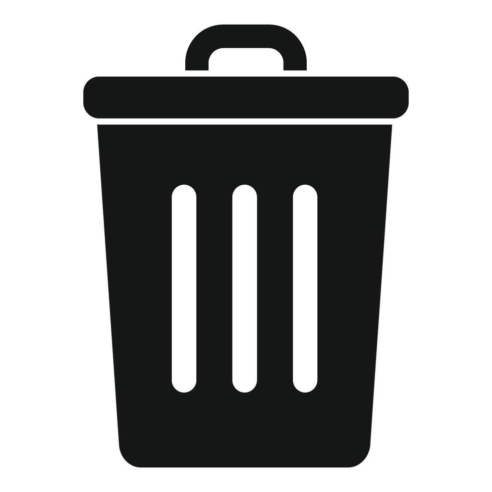 Black trash can icon representing removing and disposing garbage vector