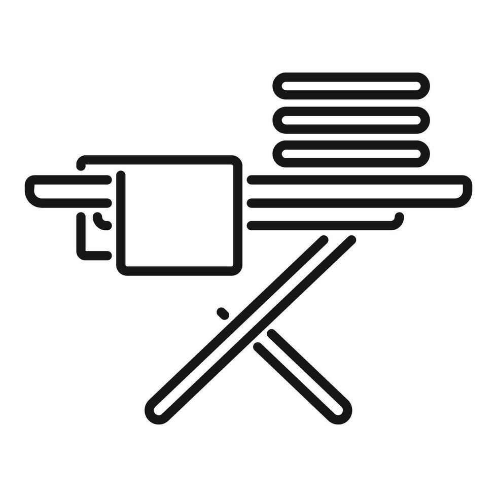 Ironing board holding stack of clothes line art icon vector