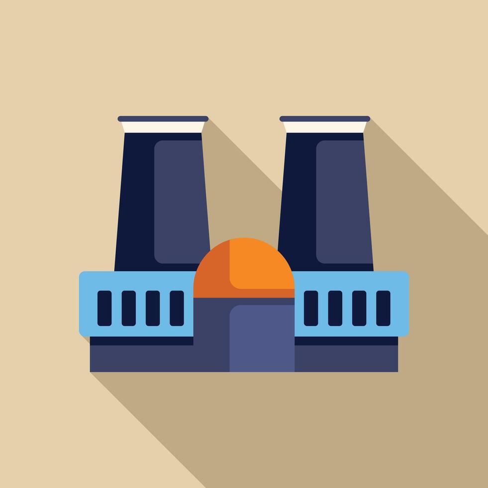 Nuclear power plant generating electricity with long shadow vector