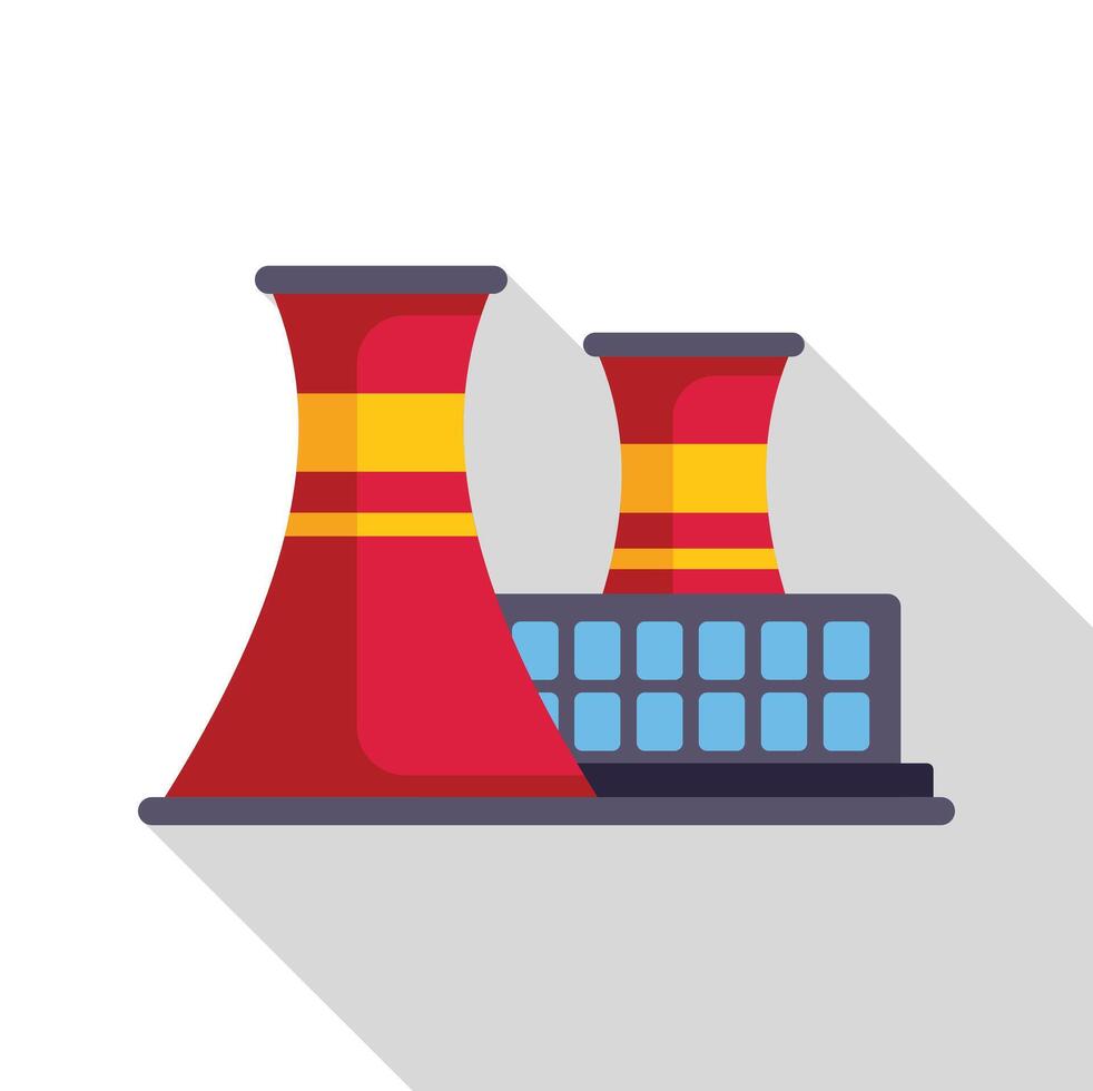 Large factory building with two big chimneys emitting smoke flat icon vector