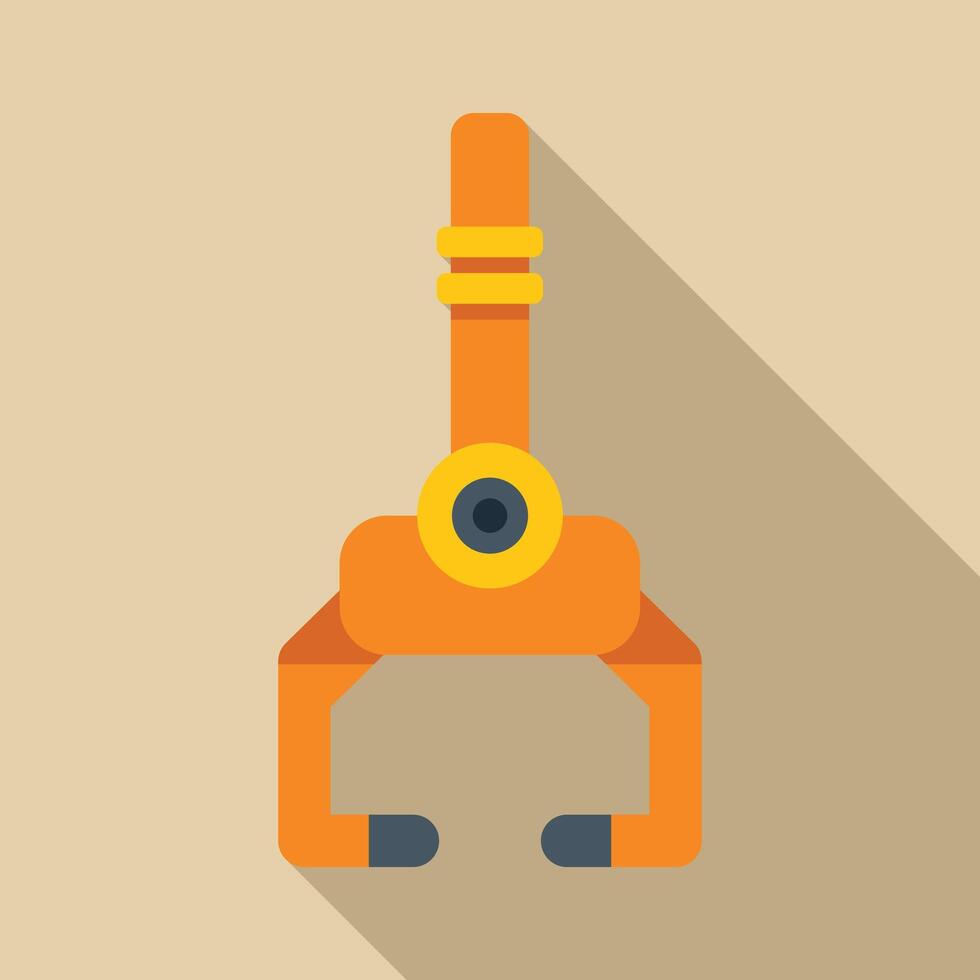 Orange robotic arm picking up object with long shadow vector